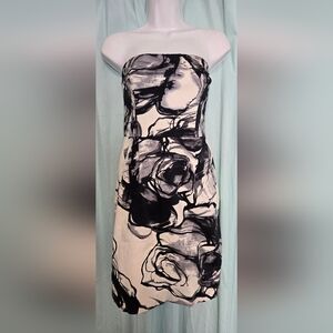 EXPRESS Black and White Floral Strapless